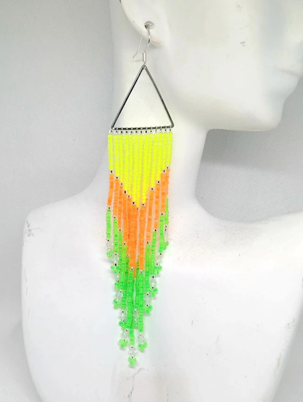 Neon Fringe Drop Earrings in Yellow, Orange & Green